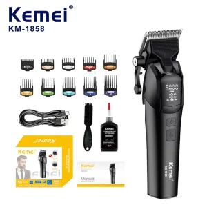 KEMEI Km-1858 10W Battery Powerful Hair Shaver Professional Cordless DLC Blade 9000RPM Speed Cutter Barber Shop Hair Clippers CE
