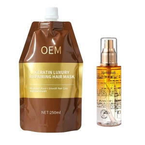 Keratin Collagen Hair Care Cream Protein & Hair Essential Oil Spray Set Nourishing Conditioner for Rapidly Repair Hair Quality