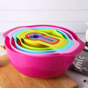 Kingwise Kitchen Baking 10pcs Measuring Tools All in One Colorful Plastic Mixing Bowls Measuring Cups