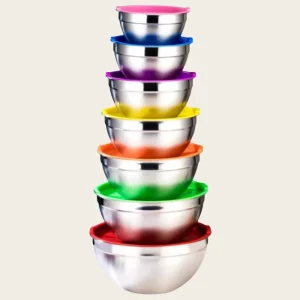 Kitchen Accessories Silver Mixing Bowl Bottom 201 Stainless Steel Mirror Polishing Salad Mixing Bowls With Color Lid