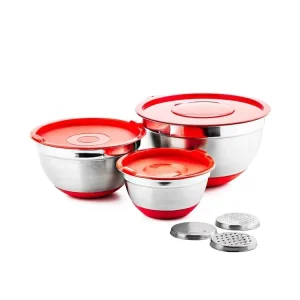 Kitchen Cooking Mixing Salad Bowls Set Colorful Metal Silver Baking Silicone Mixing Bowl With Lid Stainless Steel Mixing Bowl