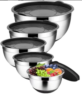Kitchen Eco Friendly Stainless Steel Salad Bowl Set Multi Color Non Slip Mixing Bowl Contemporary Polished Metal for Camping