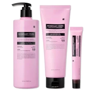 Korean Rosemary PDRN Hair Care Set with Shampoo Conditioner and Scalp Serum Deep Nourish Repair Damaged Hair Care Kit