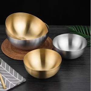 Korean Stainless Steel SUS 304 Rice and Noodle Soup Bowls Gold Color Eco Friendly Salad Mixing Bowls for Parties