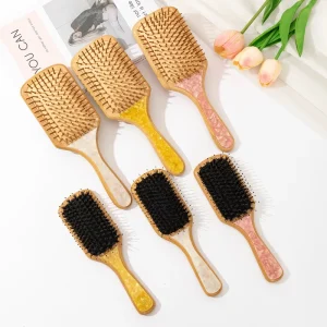 Liwu High Quality Acetate & Bristal Hair Comb with Marble Pattern Bamboo Handle Custom LOGO Scalp Massage Hairbrush OEM Product