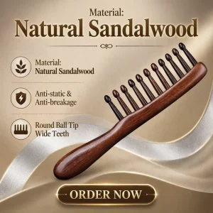 Long Handle Wavy Serrated Sandalwood Comb Detangling Wooden Hair Brush Natural Sandalwood Wide Teeth Thick Scalp Massage Comb