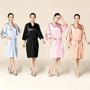 Luxury LOGO Silk like Spa Client Robe Waterproof Women Kimono Bath Robe for Hair Salon Nail Hotel Female Customer Gown Cape