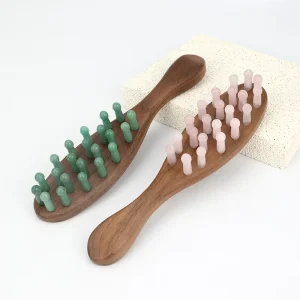 Luxury Natural Crystal Wooden Scalp Massager Quartz Head Hair Comb for Spa Scalp Massage Devices
