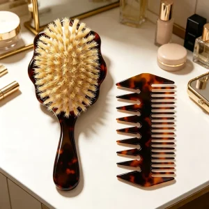 Luxury Tortoise Shell Acetate Hair Brush Set Boar Bristle Paddle Massage Brush Wide Tooth Salon Hair Styling Tools