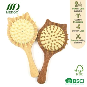 MD Factory Supply Cat Shape FSC Wood Hair Brush Portable Mini Detangling Hairbrush Scalp Massage Travel Hair Brush Custom Logo