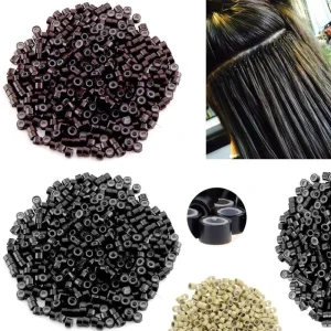 MR 01 1000pcs bottle 5x3x3mm Aluminium Silicone Lined Micro Links Rings Beads Nano Hair Extensions Tool