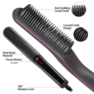 Men’s Multi-Purpose Electric Hair Comb Straight Hair Styling Tool with Tourmaline Plate for Personal Care Household Use