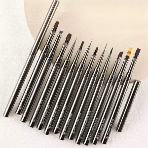 Metal Rod Nail Brush Set 12 Color Drawing Pens Large Round Head Phototherapy Styling Nail Tools Brush