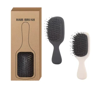 Mini Boar Bristles Hair Brush Portable Small Travel Massage Scalp Hair Styling Wet and Dry Square Air Cushion Comb