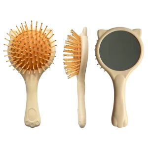 Mini Cat Shape Travel Pocket Makeup Brush with Cushion Paddle New Folding Hair Brush with Hair Comb