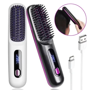 Mini Heated Hair Comb 3 Temperature Adjustable Fast Heating Wireless Straightener Hair Brush Hair Tool