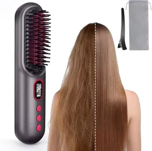 Mini Wireless Hair Straightener Brush Hair Straightening Iron Professional Rechargeable Electric Hot Air Comb