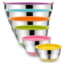 Mixing Bowls Airtight Lids Stainless Steel Nesting Colorful Mixing Bowls Set Non slip Bottom