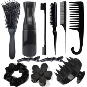Modern Household 11 Pcs Hair Comb Set Wide Toothed Makeup Comb High Pressure Spray Edge Brush Crocodile Clip for Hair Styling