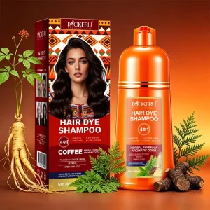 Mokeru Natural High 4 in 1Herbel Dye Permanent Hair Color Cream Free Chemicals Covers Gray Hair Home Hair Treatment 500ml