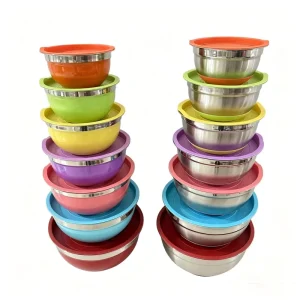 Multi functional Deep High Colorful Size Stainless Steel Mixing Bowls Salad Bowl Bowl Sets With Lids Silicone Bottoms
