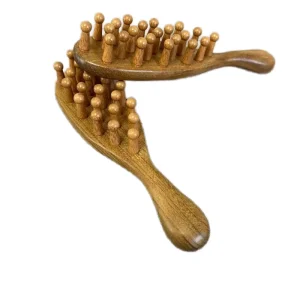 Multi functional Portable Classic Sandalwood Wide tooth Scalp Massage Comb and Gua Sha Brush Available for