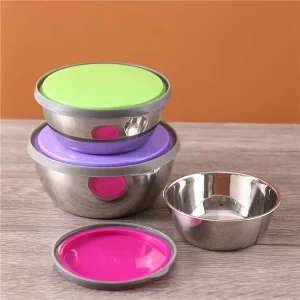 Multi-size Stainless Steel Mixing Bowl Set with Colorful Plastic Lids Stackable Storage Bowl Set Suitable for Various Occasions