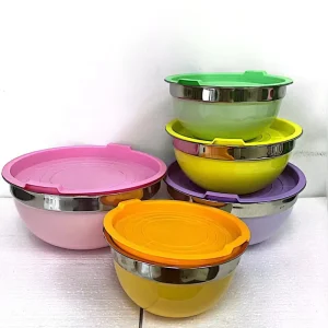 Multicolor Salad Bowl for Cooking Mixing Baking Serving Stainless Steel Mixing Bowls with Lids Set of 5