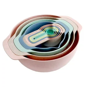 Multicolored Plastic 10 Pcs Nesting Mixing Bowl Set Measuring Cups Spoons Storage Snack Fruits Baking Eco Friendly PP Dishwasher
