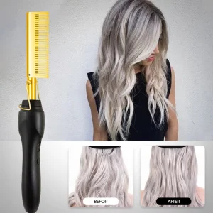 Multifunction Color Hair Straightener Comb Heat Pressing Copper Hair Styling Comb Electric Hot Comb with Hair Clips