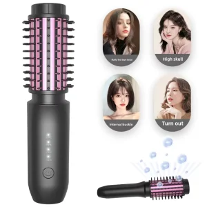 Multifunctional 3 in 1 Mini Portable Cordless Hair Curler Straightener Salon Negative Ions Rechargeable Brush Comb