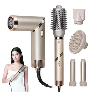 Multifunctional Foldable Hair Styler Straightening Curling & Blow Dryer in One Convenient Hot Air Brush for Hair Styling