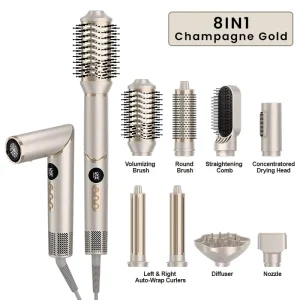 Multifunctional Hair Dryer Styling Tool Multiple Attachments 8 in 1 Foldable Hair Styler Thermal Brush Featuring High Speed