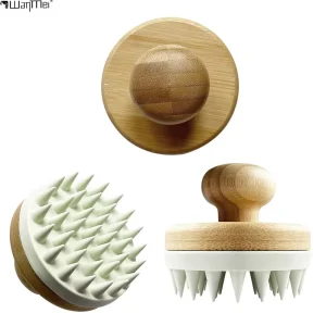Natural Bamboo with Silicone Wet and Dry Scalp Massager Hair Growth Brush for Dandruff Removal Scalp Care Brush