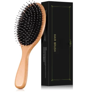 Natural Detangling Hairbrush Private Label Wooden Boar Bristle Paddle Cushion Styling Hair Brush