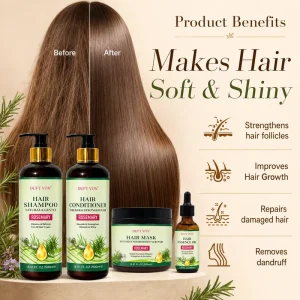 Natural Hair Growth Organic Rosemary Mint Shampoo Conditioner Mask Serum Hair Care Set Moisturizing Keratin Essentials Oil Based