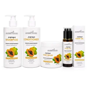 Natural Organic Papaya Extract Hair Care Set 4 in 1 Smoothing Shampoo Conditioner Hair Mask and Essential Oil Treatment Kit