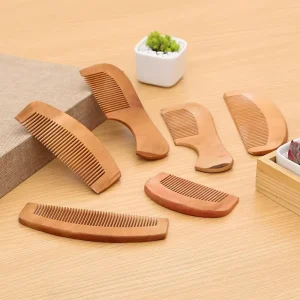 Natural Peach Wood Comb for Hair Extensions Close Teeth Anti Static Wooden Beauty Massage Tools Care Accessories