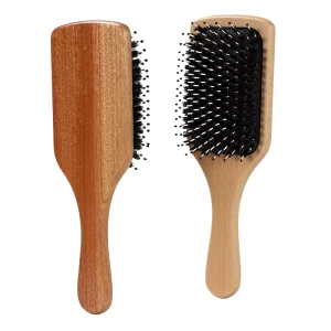 Natural Sapele Wood Boar Bristle Air Cushion Paddle Hairbrush Anti Static Scalp Massager OEM Manufacture