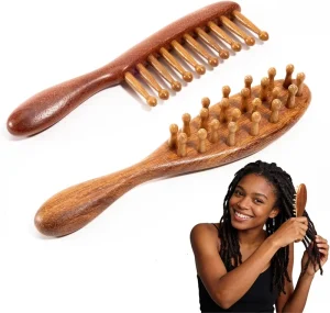 Natural Wooden Wide Tooth Comb for Dreads Microlocs Interlocking Tool Scalp Massager Guasha Brush Hair Care Relaxation Gift