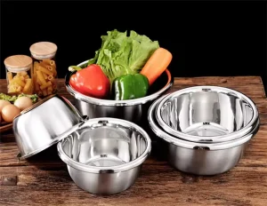 Non Slip Silicone Bottom Nesting Dough Restaurant Salad Stainless Steel Colorful Nesting Set of 5 Mixing Bowl