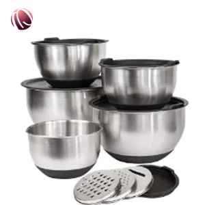 Non slip Large Capacity Colorful Airtight Lid Deep Kitchen Stainless Steel Salad Mixing Bowls Set