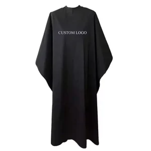 OEM Custom Logo Black Waterproof Barber Apron Cloak Cape for Barber Salon Hair Cutting Makeup Haircut Hairdressing