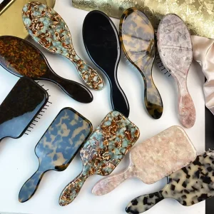 OEM Customized Detangling Hair Comb Brush Acetate Cellulose with Air Cushion Nylon Tooth Pads Tortoiseshell Hair Brush