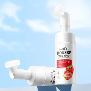 OEM Hot Selling Private Label SADOER Strawberry Amino Acid Hyaluronic Acid Cleansing Foam Mousse Face Wash Cleansing Mousse