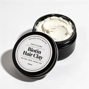 OEM Private Label Biotin Hair Clay Organic Matte Natural Hold Strong Styling Vegan Sulfate Free Fast Drying Wax Pomade
