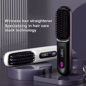OEM Rechargeable Cordless Hair Straightener Brush Hot Comb Electric Fast Heating Straightening Brush With LCD Display