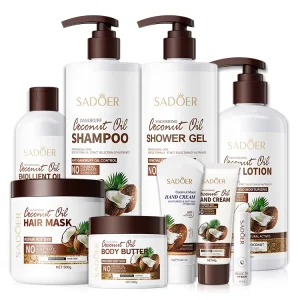 OEM SADOER Private Label Coconut Shower Bath Gel Hair Shampoo Cleansing Skin Care Moisturizing Whitening Body Wash Set