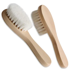OEM and ODM Logo Baby Hair Brush Comb Wooden Goat Bristles Hair Brush for Newborns Toddlers