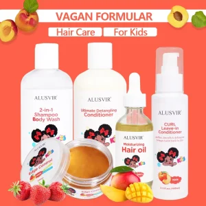 Organic Natural Hair Growth Kit for Kids 2 in 1 Leave in Conditioner Edge Control Shampoo and Wash Cream Private Label